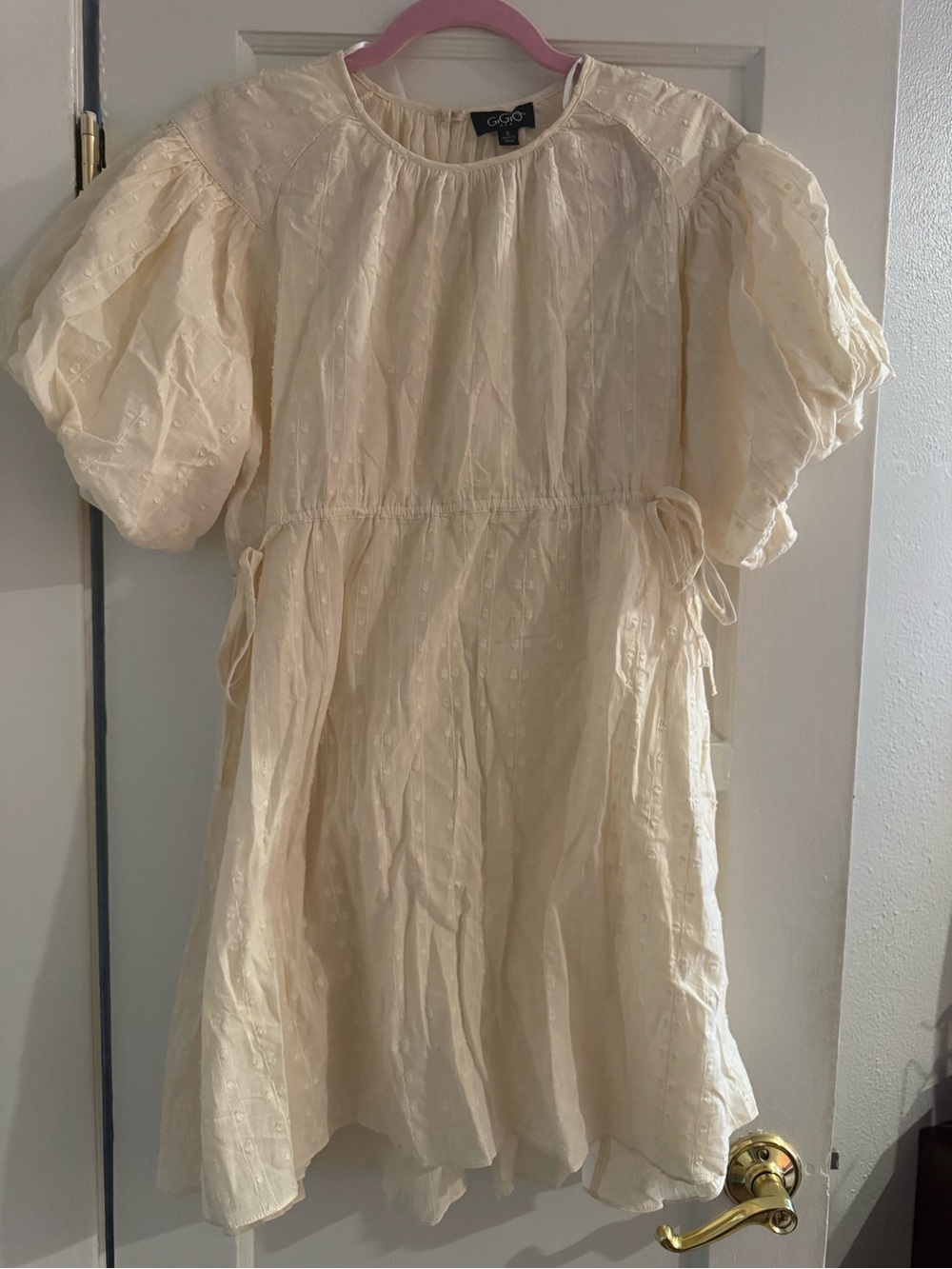 Sheer Cream Puff-Sleeve Eyelet Women’s Dress